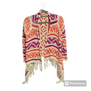 Copper Key XL junior size open front sweater purple/orange/cream